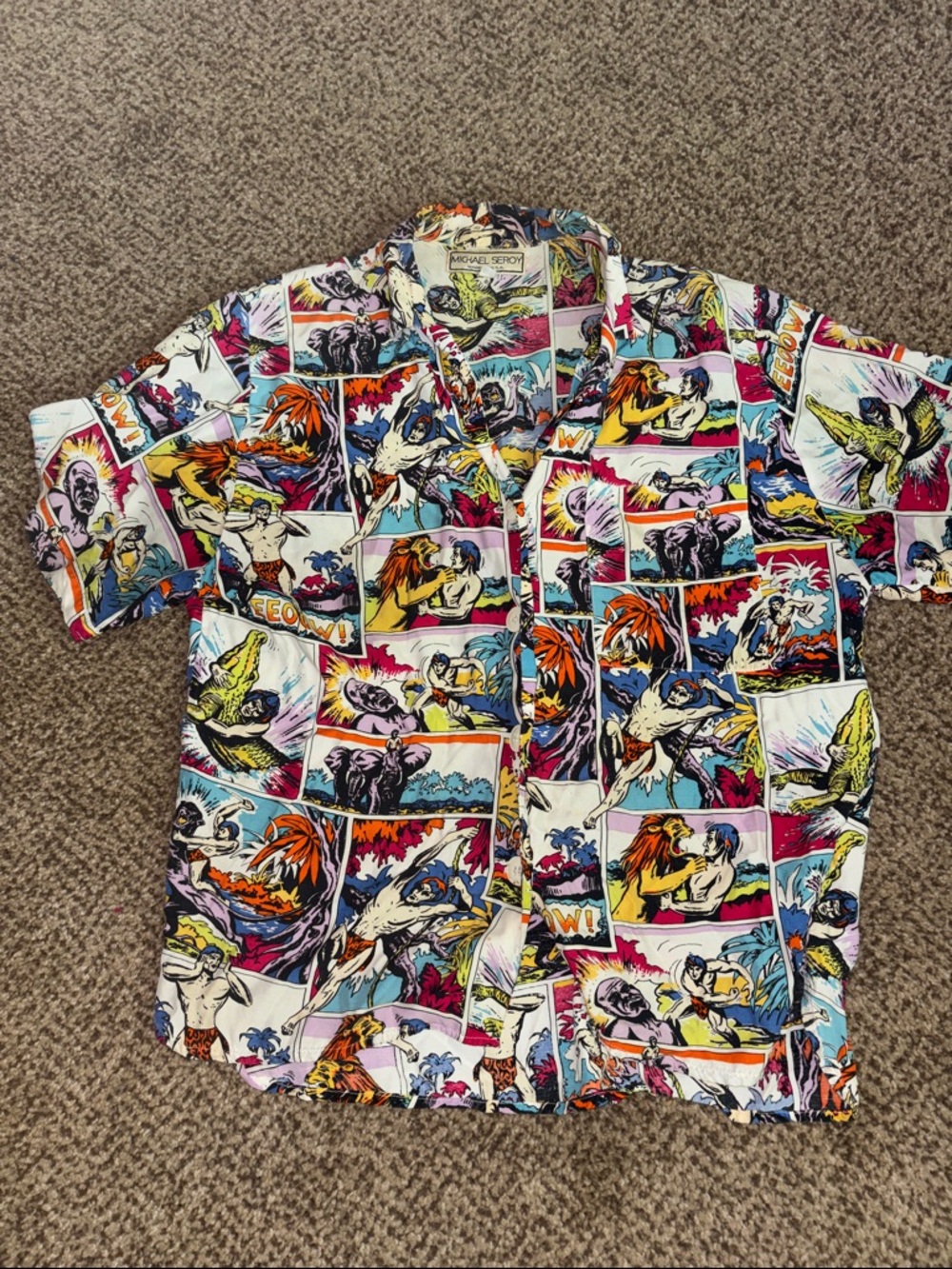 Vintage Comic Print Short-Sleeve Shirt - Multicolor
